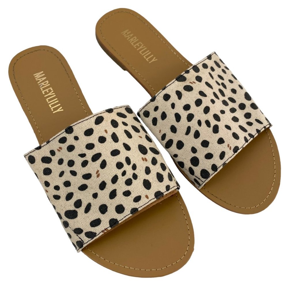 MarleyLilly Neutral Beige Leopard Animal Print Slide Sandals Shoes Womens Size 9